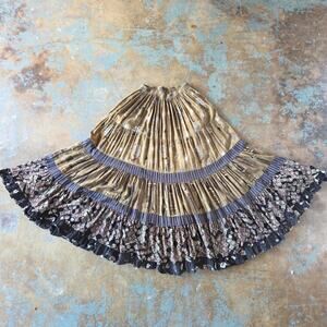 Anna Konya Vintage Midi Skirt One Size Boho Southwestern Black Brown Floral